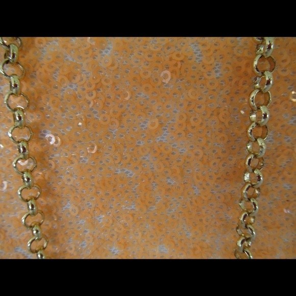 Kotur Bright Orange Sequin Clutch With Chain Handbag - Picture 10 of 10